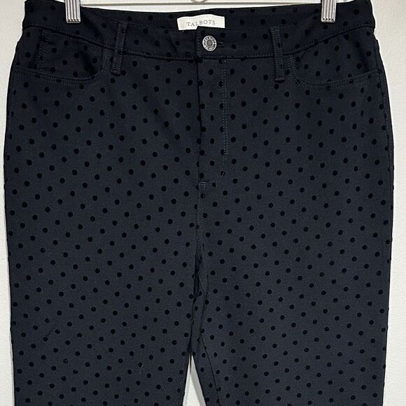 Talbots Signature Polka Dot Ankle Pants Womens 10 Black Classic Preppy Holiday - Picture 2 of 8